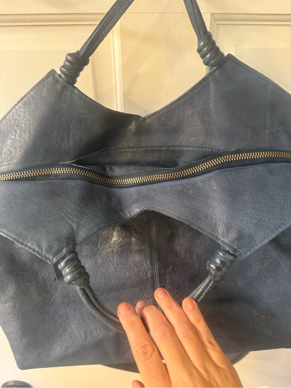 Latigo denim Blue Leather Tote with Removable Strap.. not navy - Picture 8 of 13